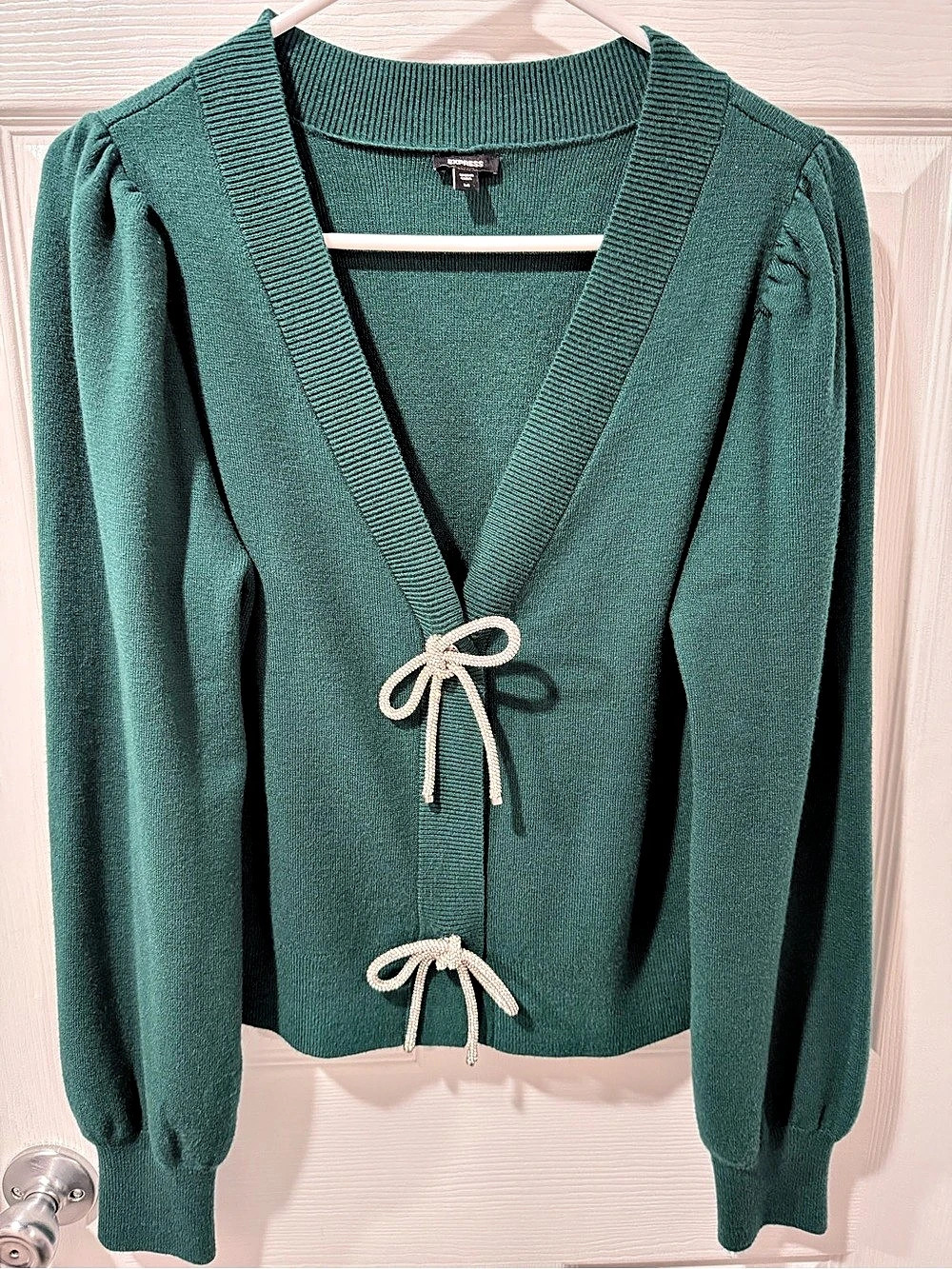 Express Embellished Tie Cardigan in Green Size Medium, holiday, party.